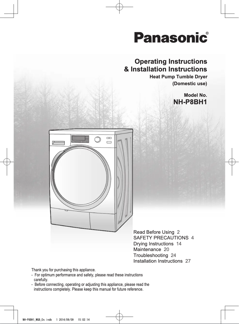 Page 1 de la notice Manuel utilisateur Panasonic NH-P8BH1