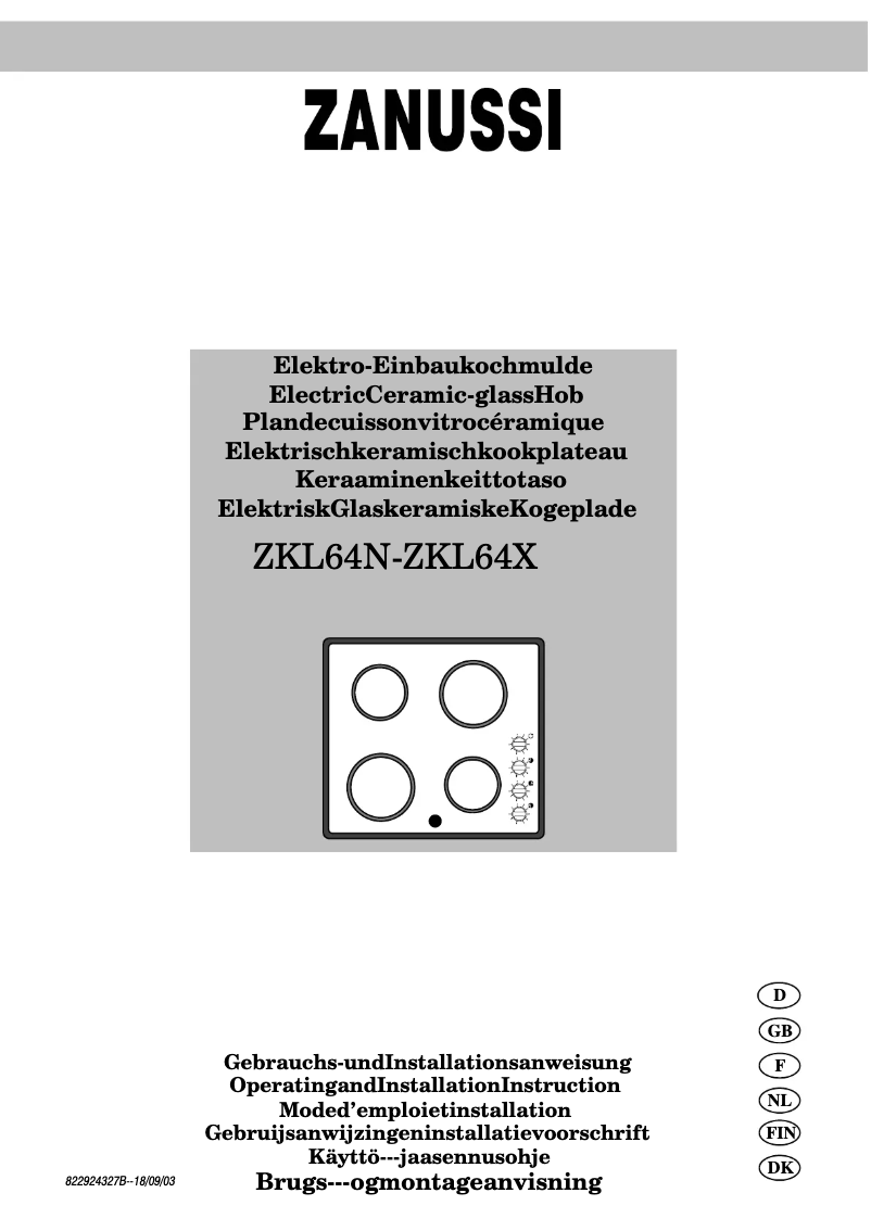 Page 1 de la notice Manuel utilisateur Zanussi ZKL 64 X