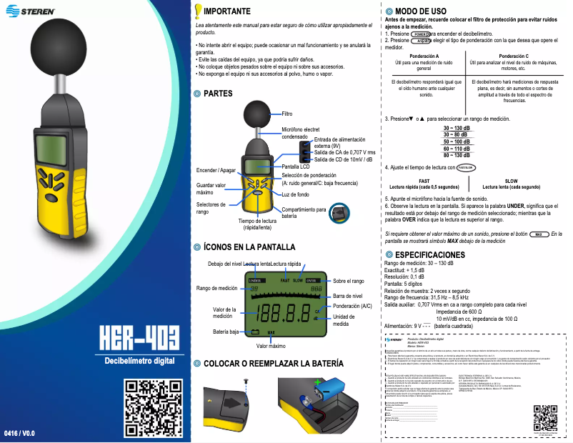Page 1 de la notice Manuel utilisateur Steren HER-403