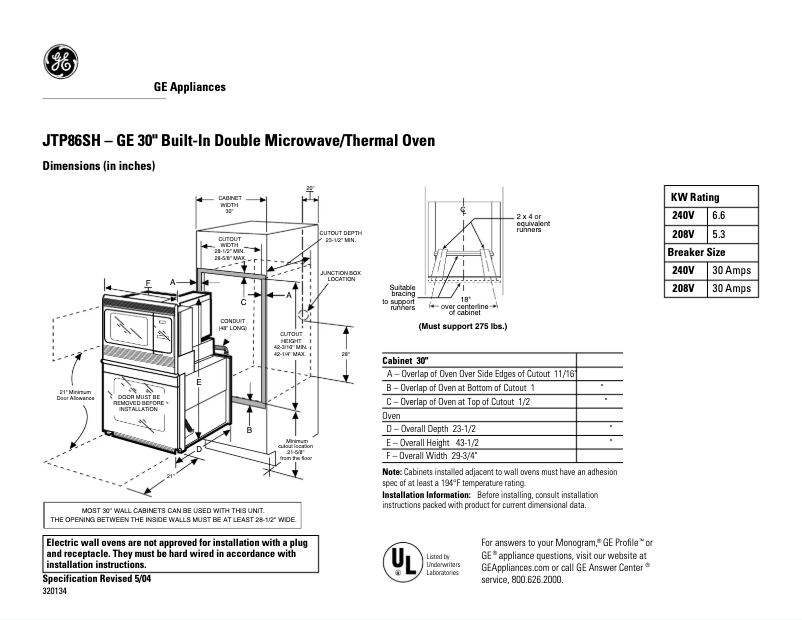 Page n°1 - Fiche technique GE JTP86SHSS