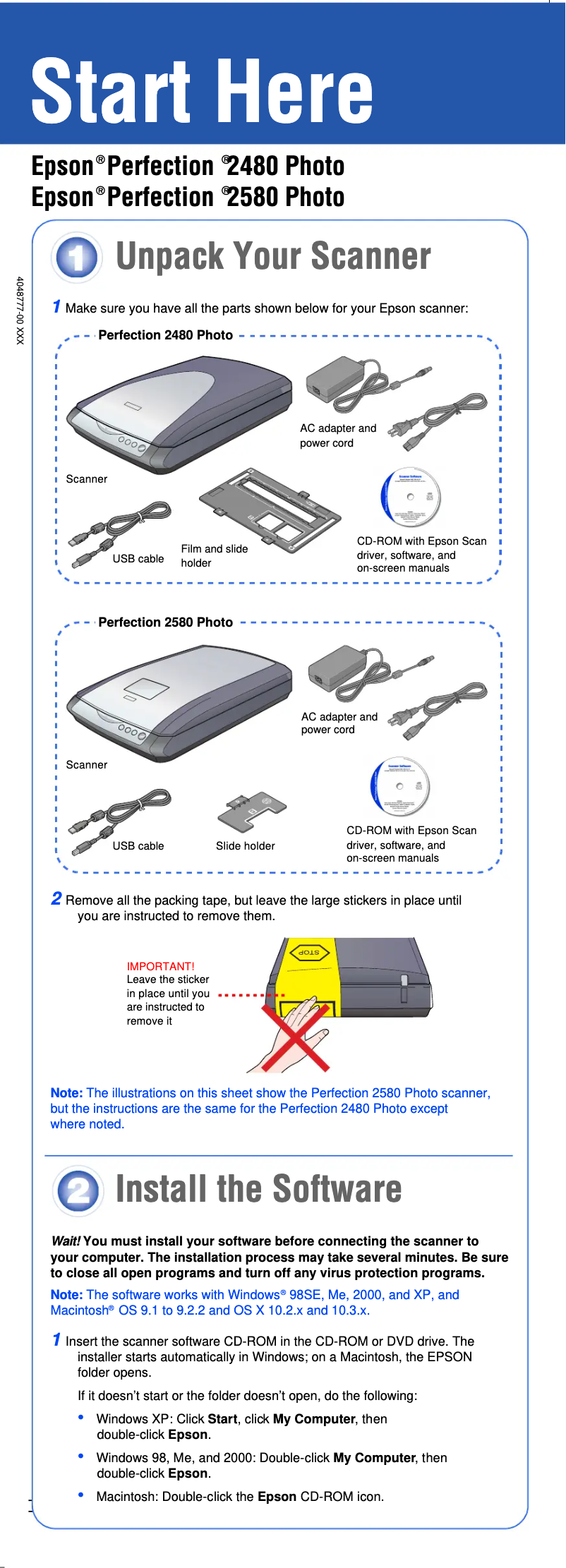 Page 1 of the manual User Manual Epson Perfection 2480 Limited Edition