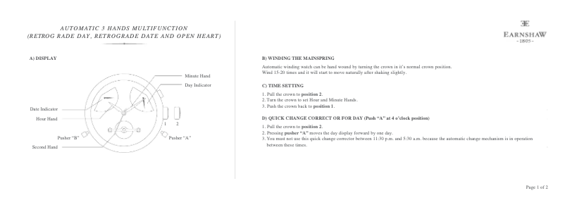 Page 1 de la notice Manuel utilisateur Earnshaw Grand Calendar ES-8046-09