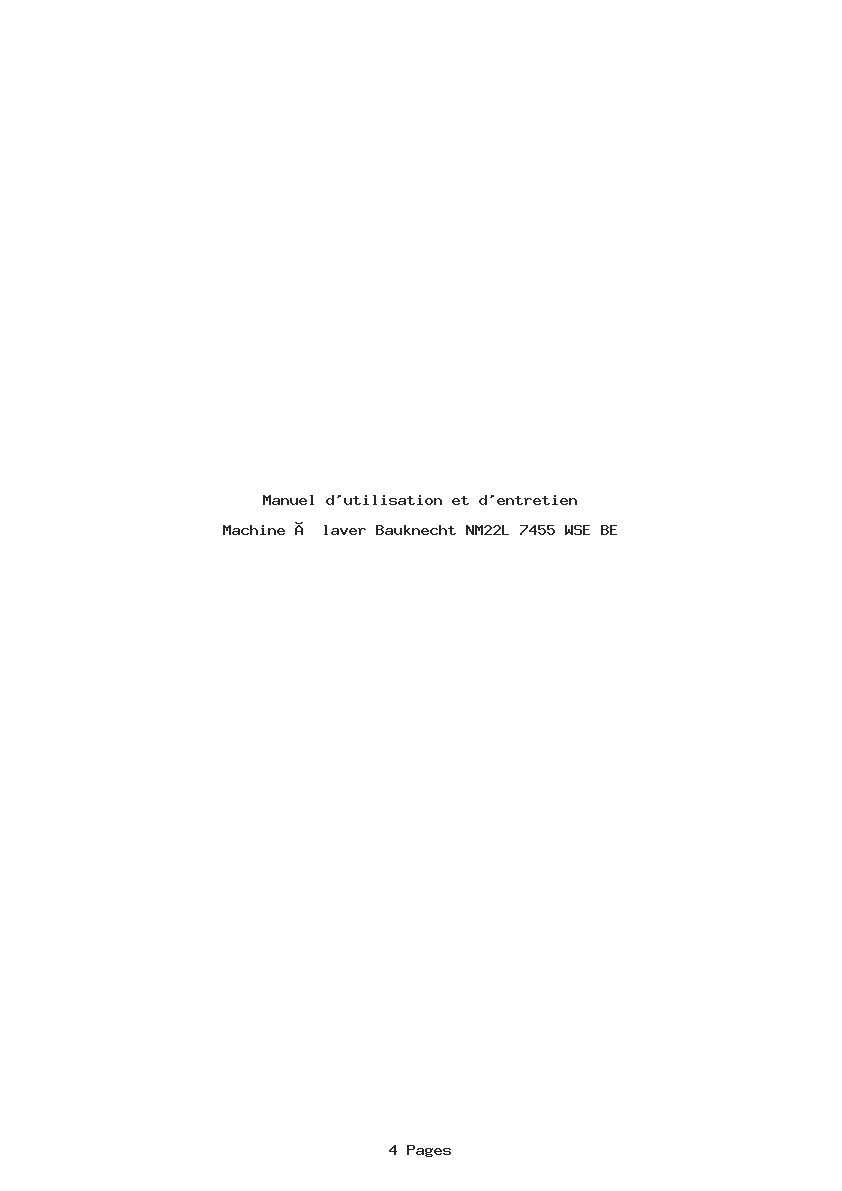 Page 1 de la notice Manuel d'utilisation et d'entretien Bauknecht NM22L 7455 WSE BE
