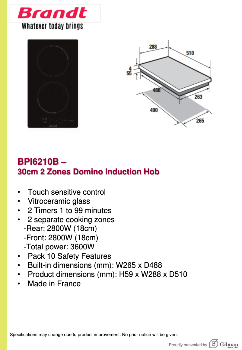 Page 1 de la notice Guide d'installation Brandt BPI6210B