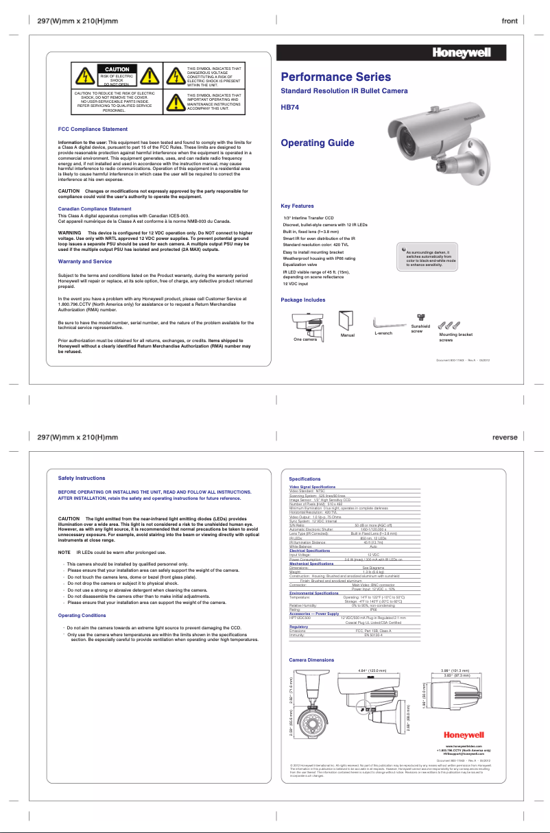 Page 1 de la notice Manuel utilisateur Honeywell Performance HB74