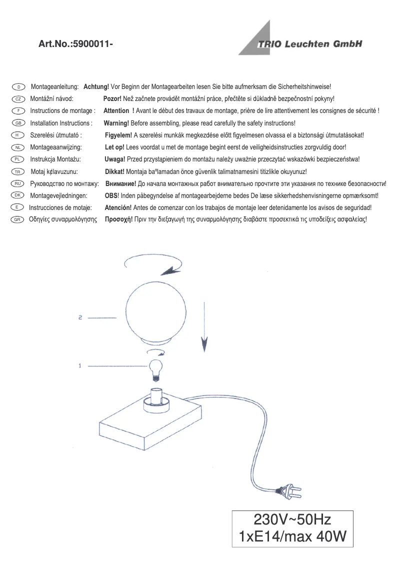 Page 1 de la notice Manuel utilisateur Trio Lighting Davi 5900011-07