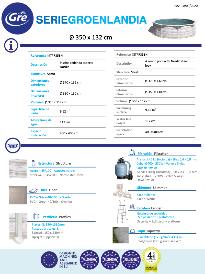 Page 1 de la notice Fiche technique Gre KITPR358N