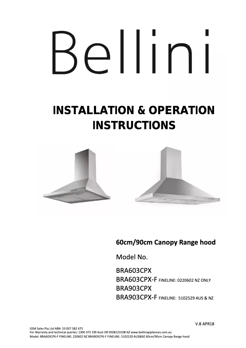 Page 1 de la notice Manuel utilisateur Bellini BRA903CPX-F