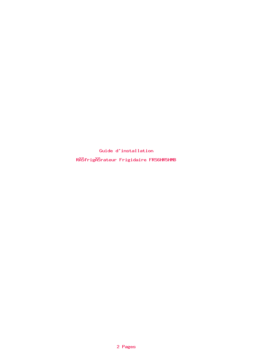 Page 1 de la notice Guide d'installation Frigidaire FRS6HR5HMB