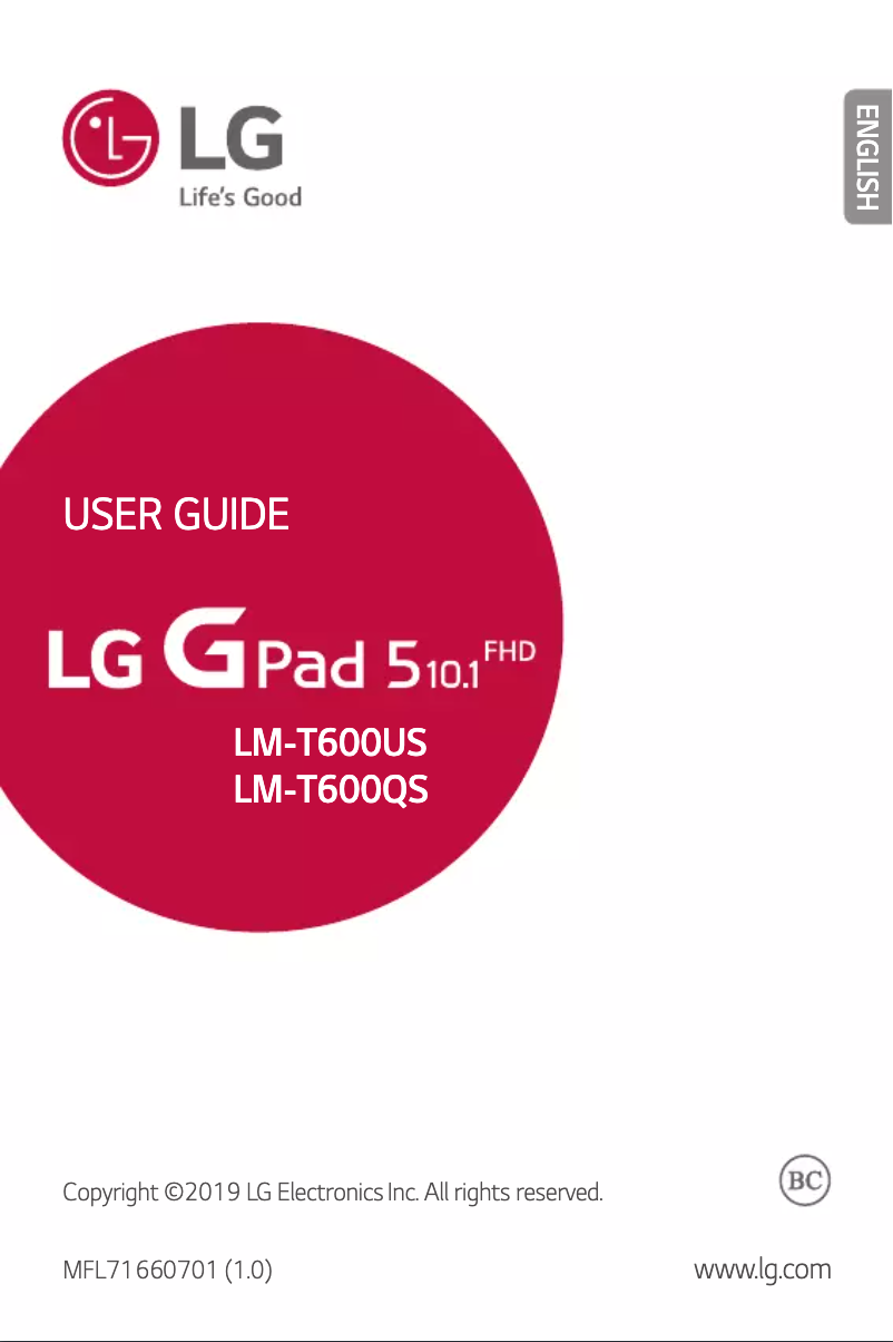 Page 1 de la notice Manuel utilisateur LG G Pad 5 10.1