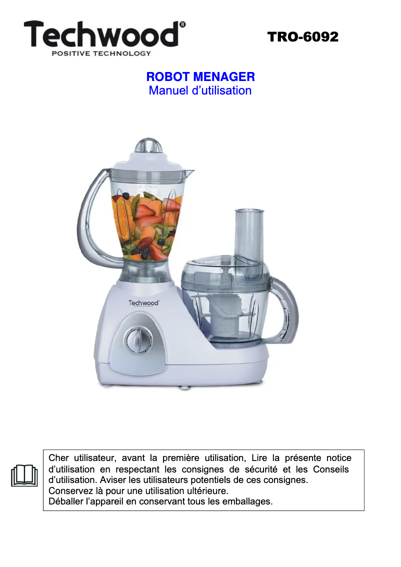 Page 1 de la notice Manuel utilisateur Techwood TRO-6092