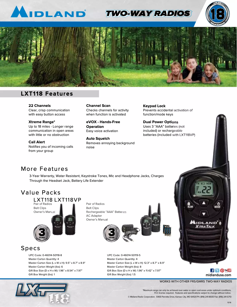 Page 1 de la notice Fiche technique Midland LXT118