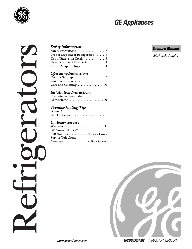 Page n°1 - Manuel utilisateur GE TAX3DNCWH