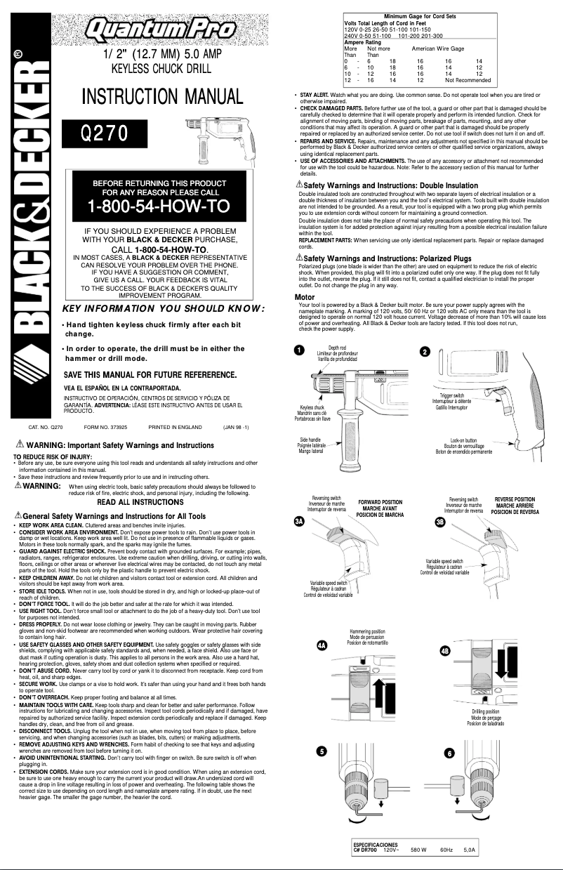 Page 1 de la notice Manuel utilisateur Black & Decker Q270