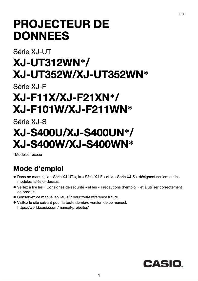 Page 1 de la notice Manuel utilisateur Casio XJ-S400UN