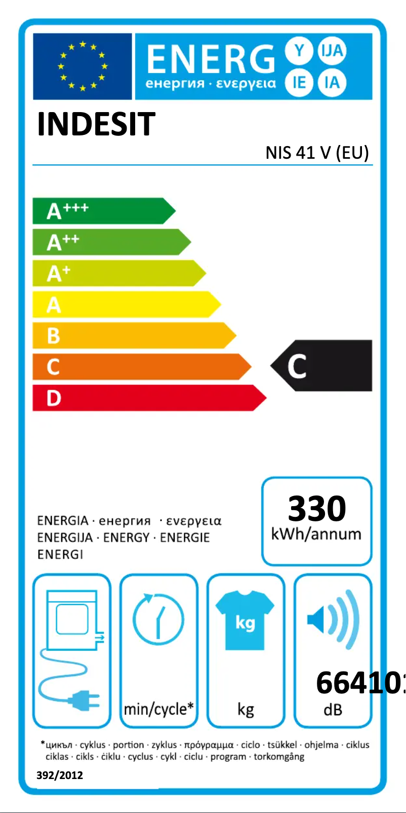 Página 1 del manual Etiqueta energética Indesit NIS 41 V (EU)