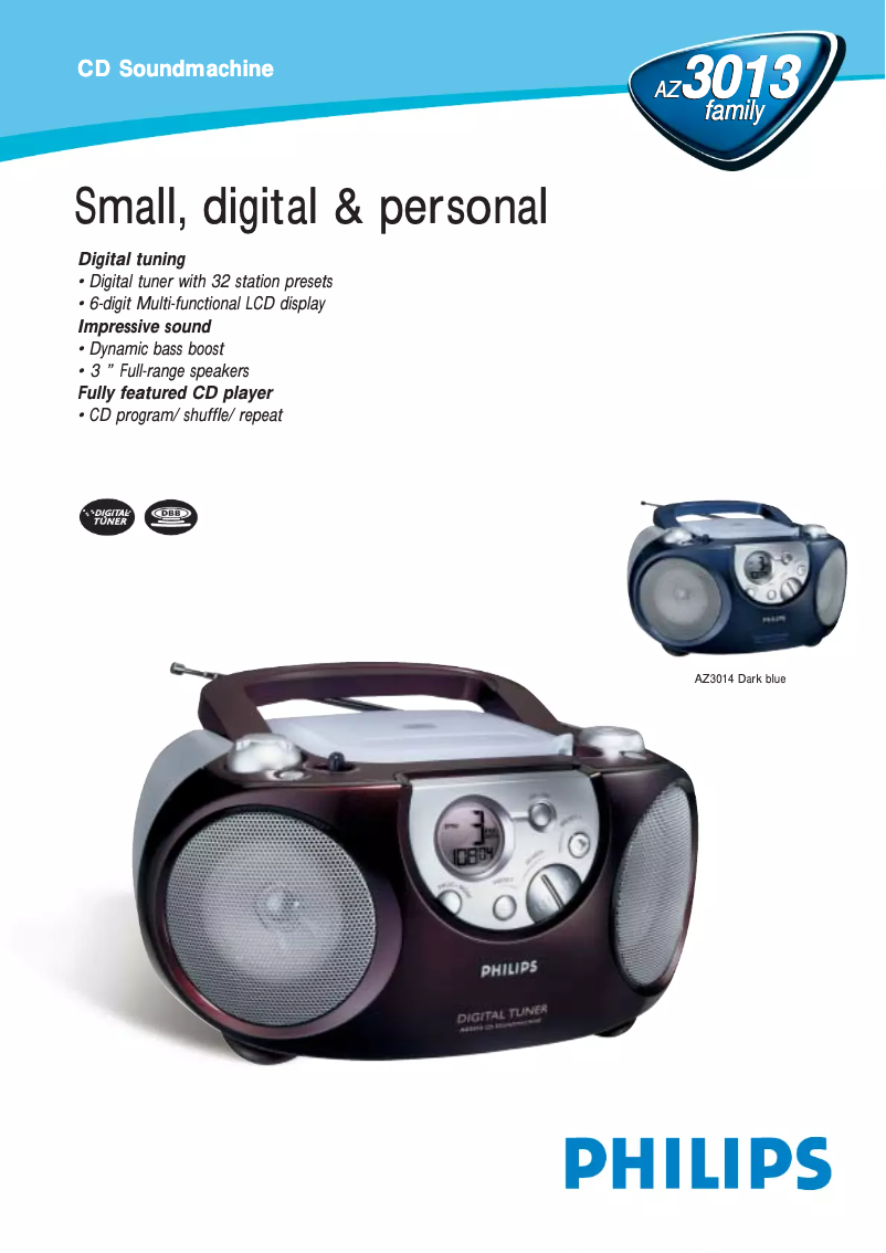 Page 1 de la notice Fiche technique Philips AZ3014