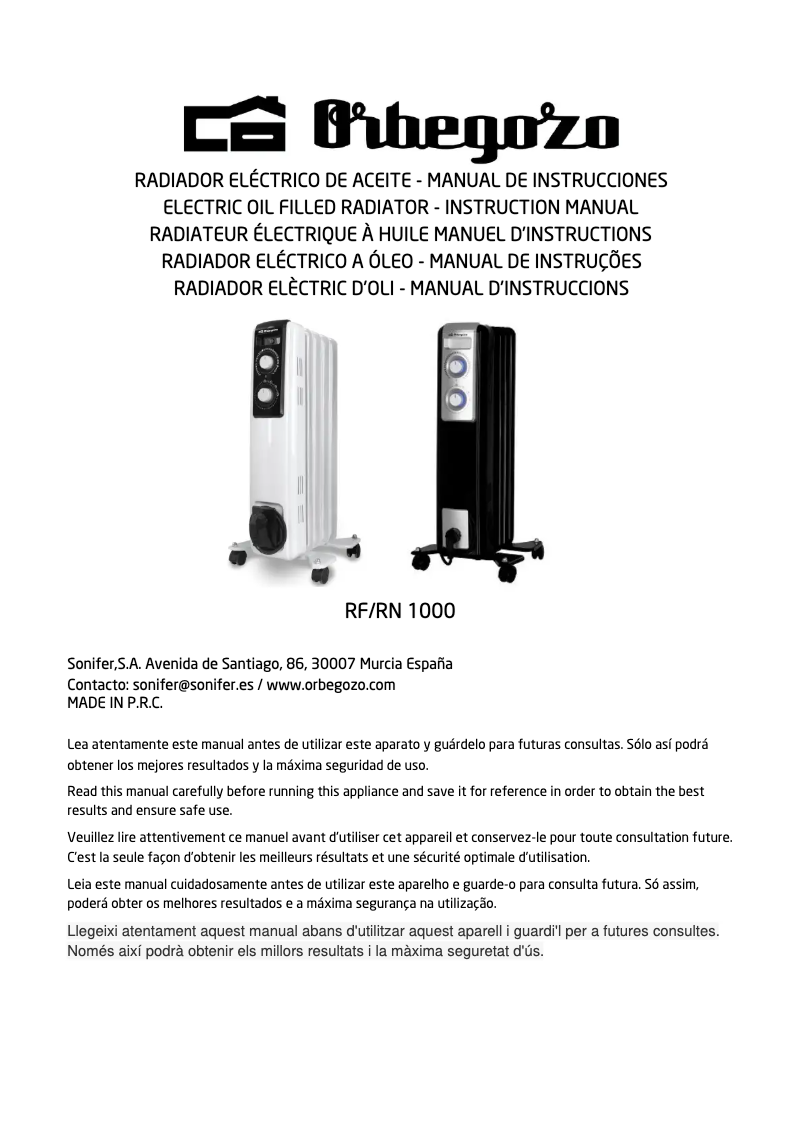 Page 1 de la notice Manuel utilisateur Orbegozo RF 1000