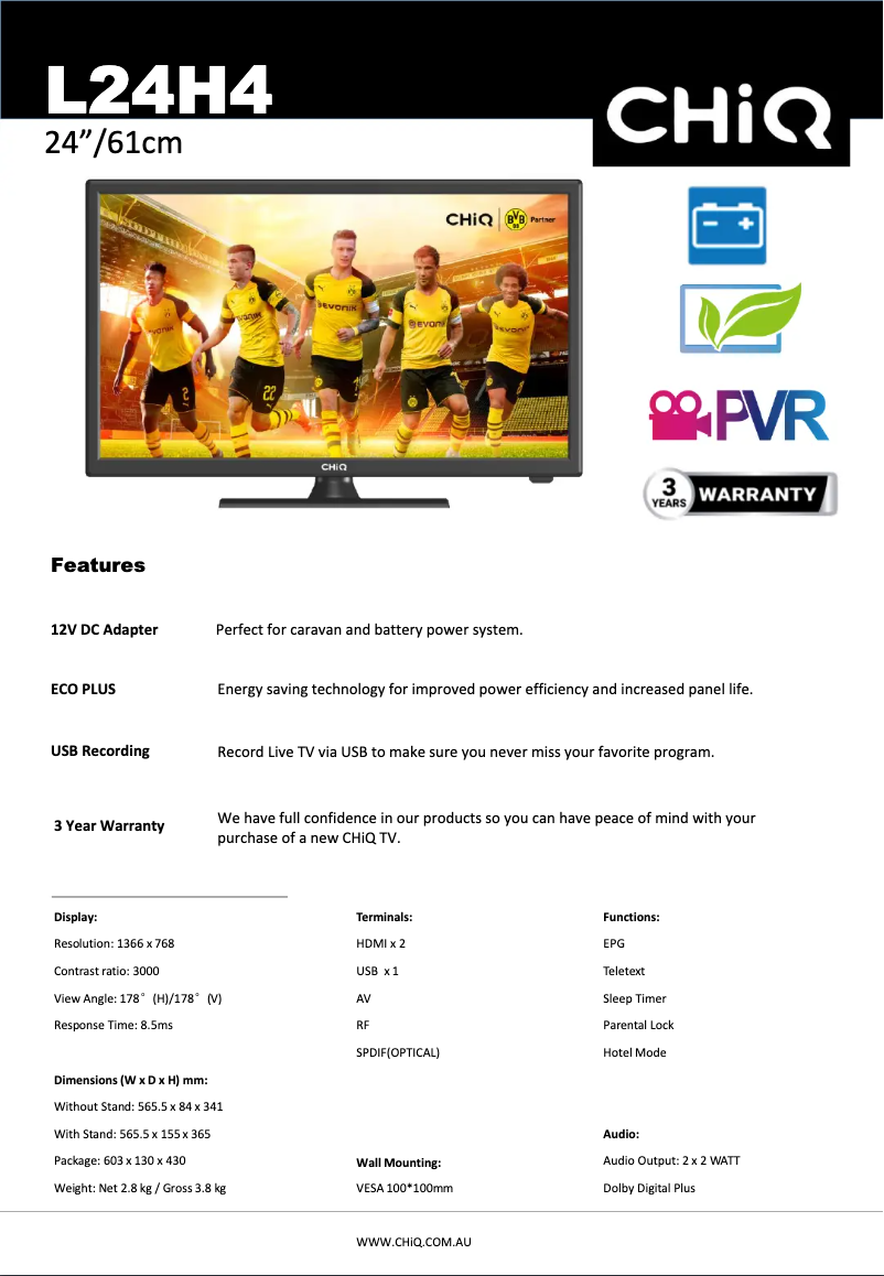Page 1 of the manual Technical Sheet CHiQ L24H4