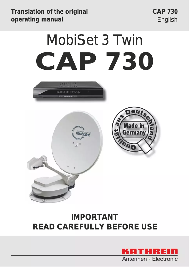 Page 1 de la notice Manuel utilisateur Kathrein MobiSet 3 Twin CAP 730