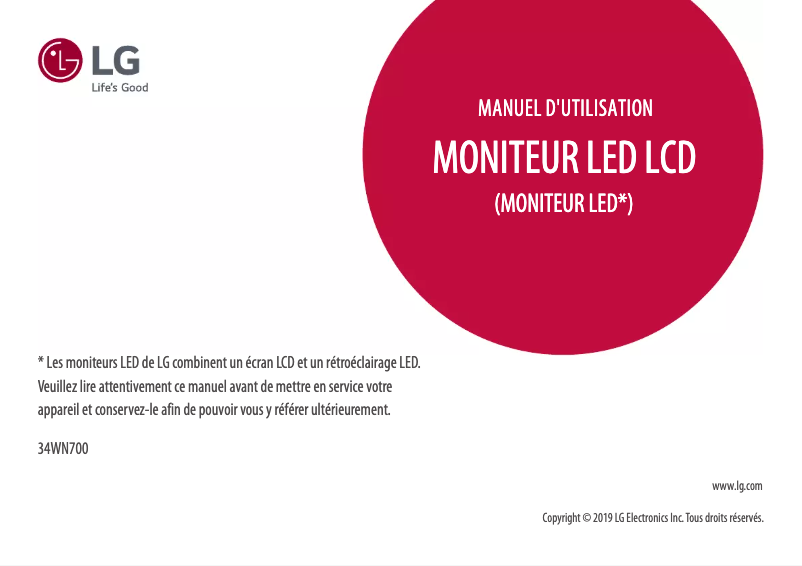 Page 1 de la notice Manuel utilisateur LG 34WN700-B