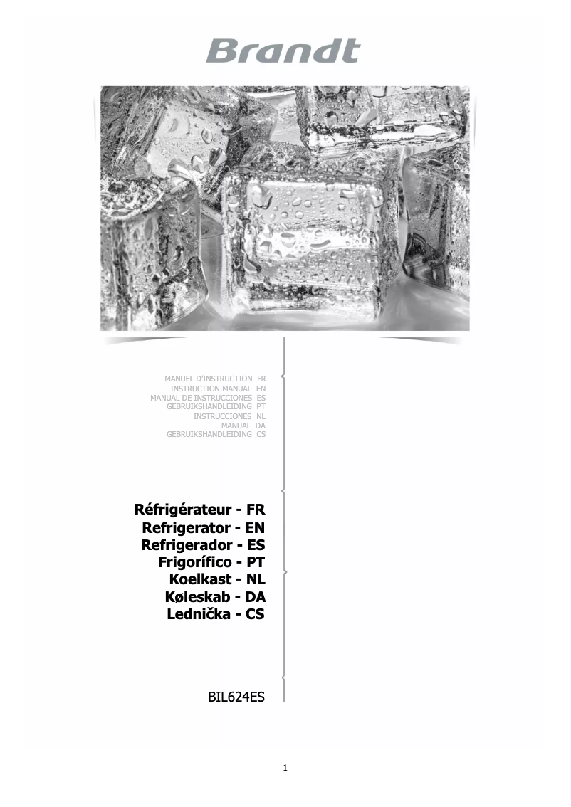 Page 1 de la notice Manuel utilisateur Brandt BIL624ES