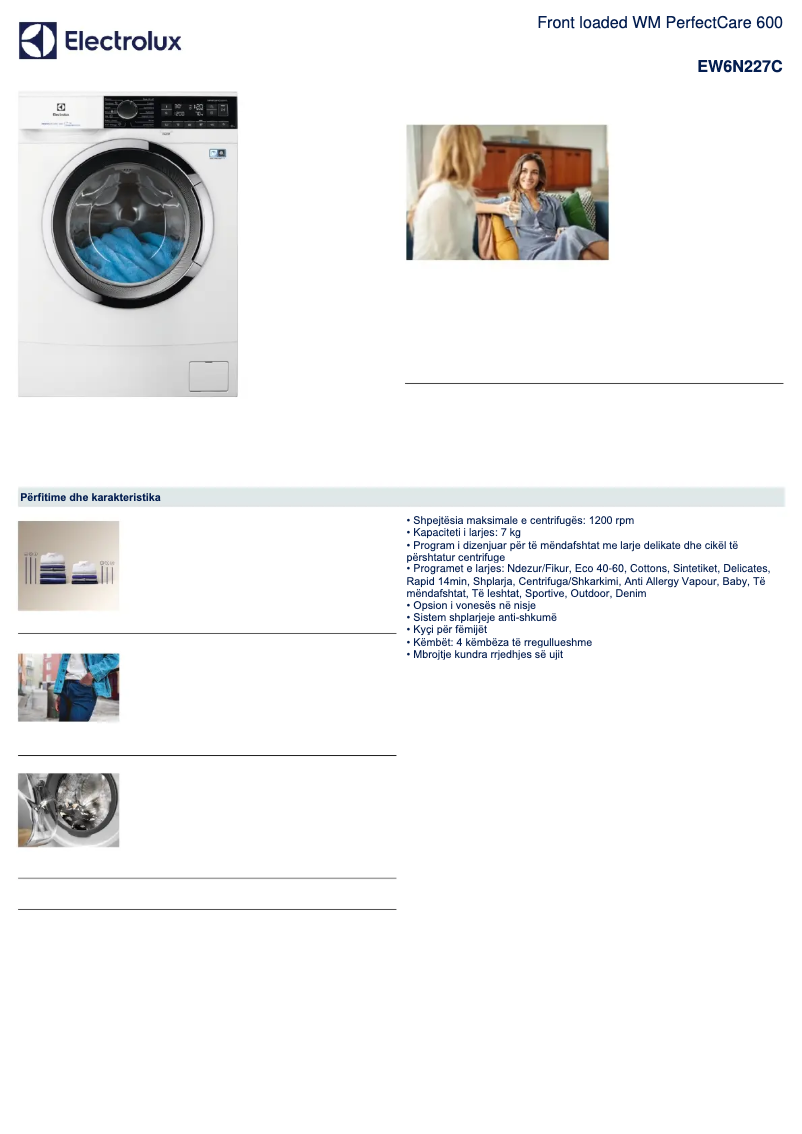 Página 1 del manual Ficha técnica Electrolux EW6N227C