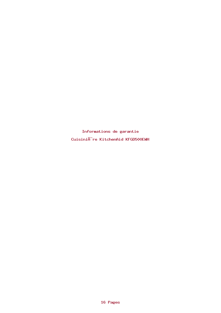 Page 1 de la notice Informations de garantie KitchenAid KFGD500EWH