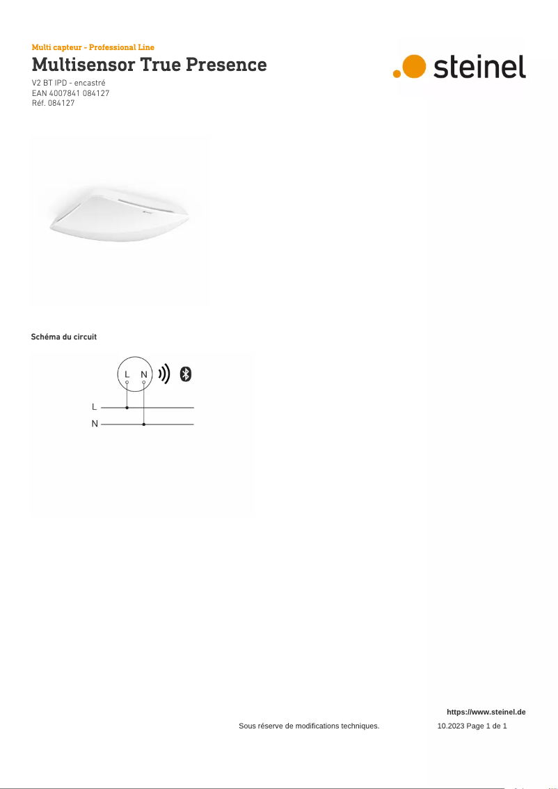 Page 1 de la notice Schéma de câblage Steinel Multisensor True Presence BT IPD