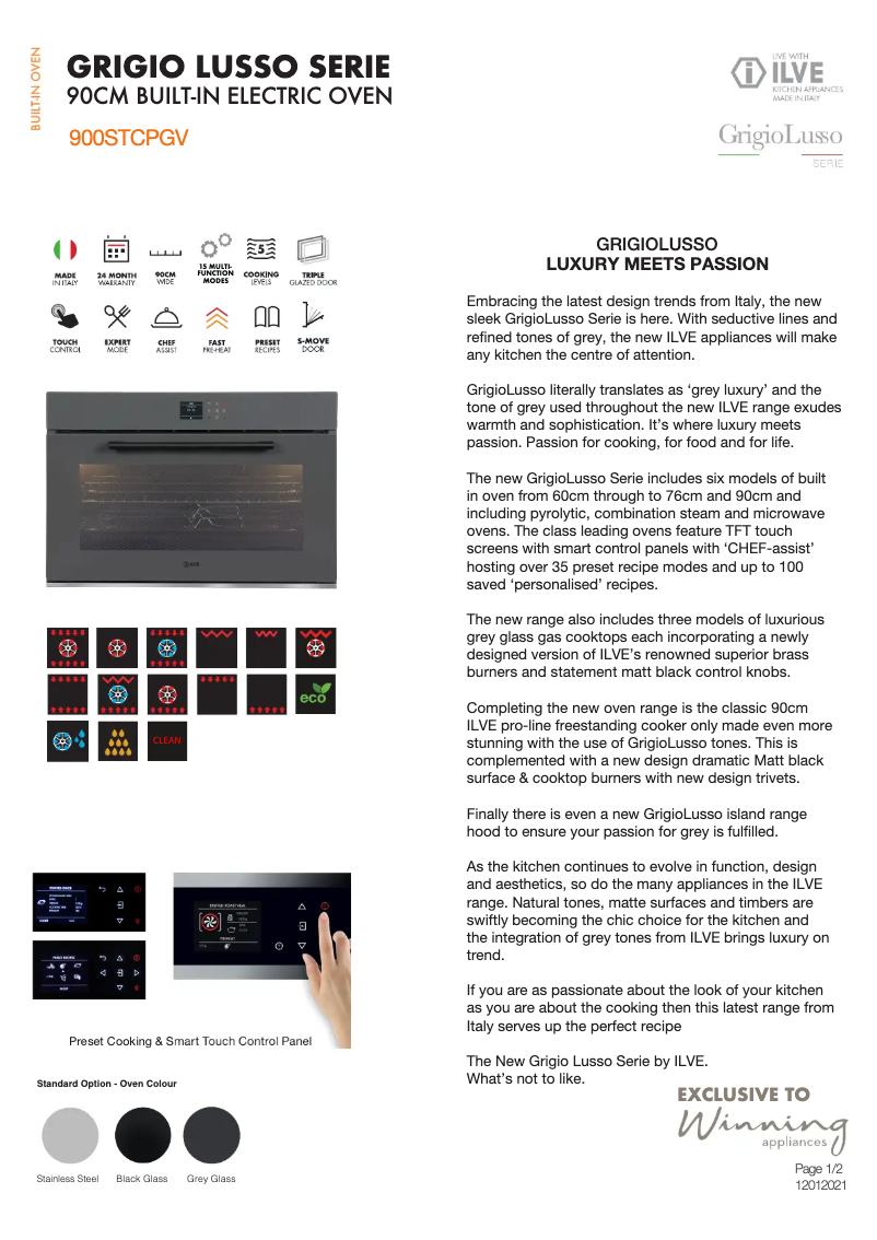 Page 1 de la notice Fiche technique Ilve 900STCPGV