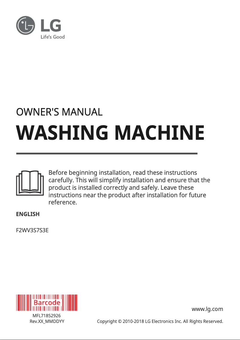 Página 1 del manual Manual de usuario LG F2WV3S7S3E