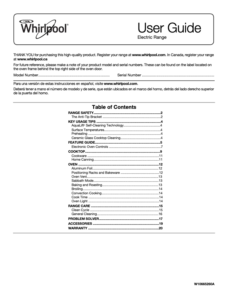 Página 1 del manual Manual de uso y mantenimiento Whirlpool WEC530H0DB