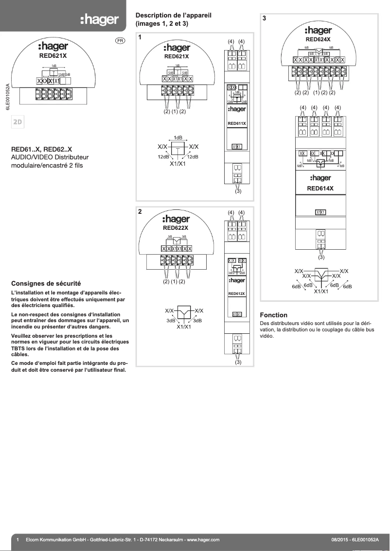 Page 1 de la notice Manuel utilisateur Hager RED612X