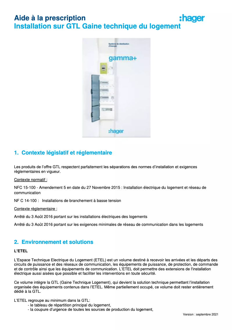 Page 1 de la notice Brochure Hager ESC225