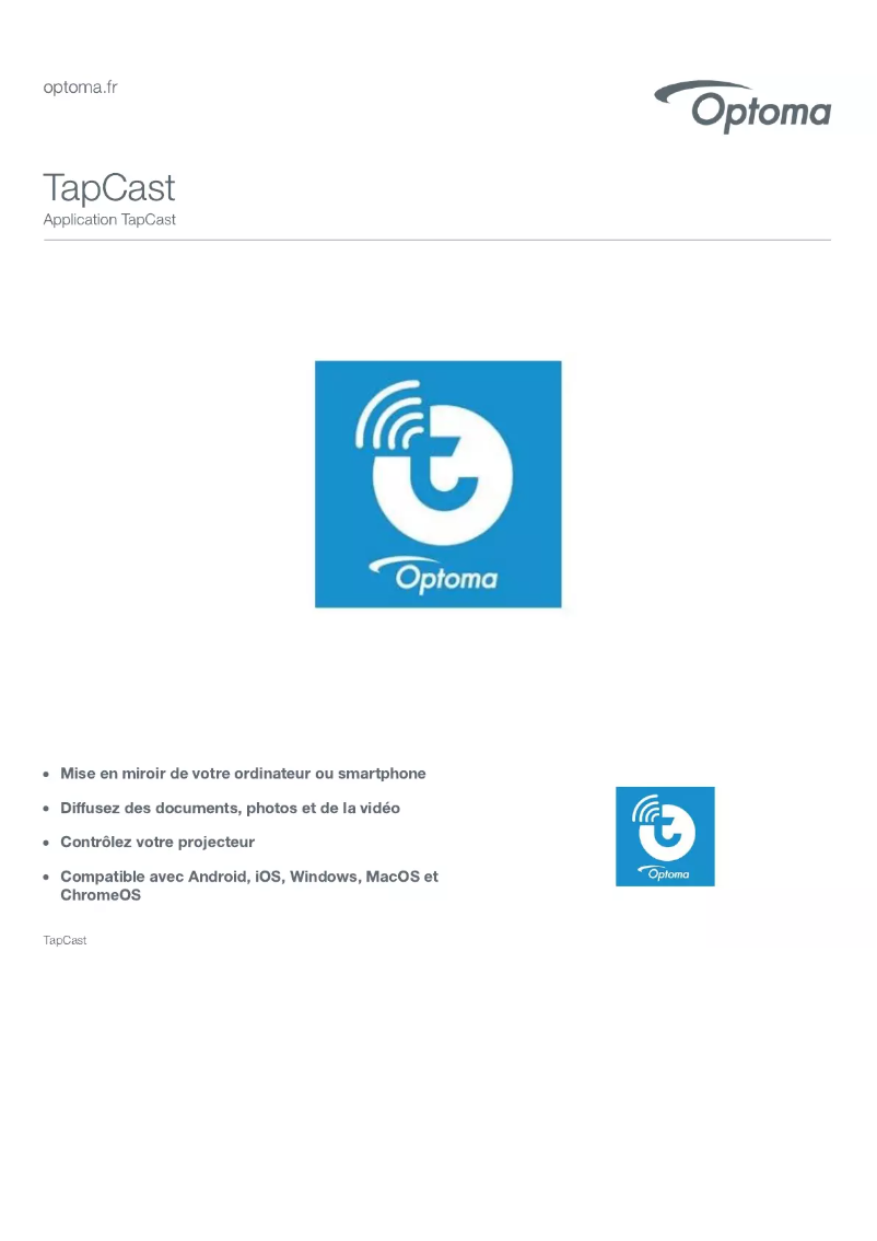 Page 1 de la notice Manuel utilisateur Optoma TapCast