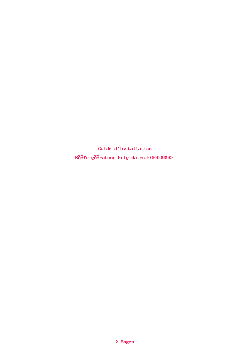 Page 1 de la notice Guide d'installation Frigidaire FGHS2665KF
