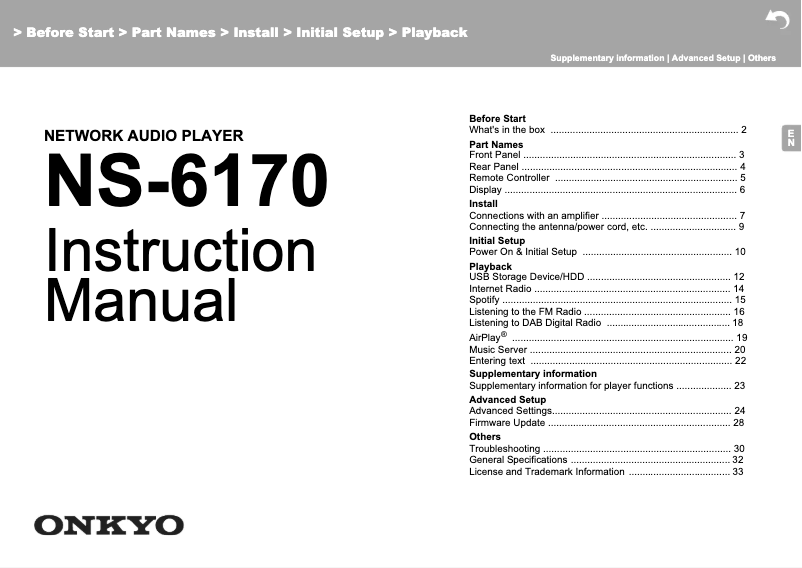 Page 1 de la notice Manuel utilisateur Onkyo NS-6170