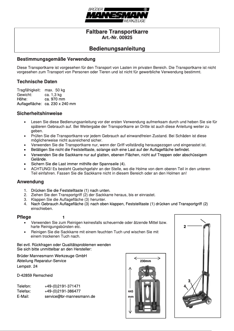 Página 1 del manual Manual de usuario Brüder Mannesmann 00925