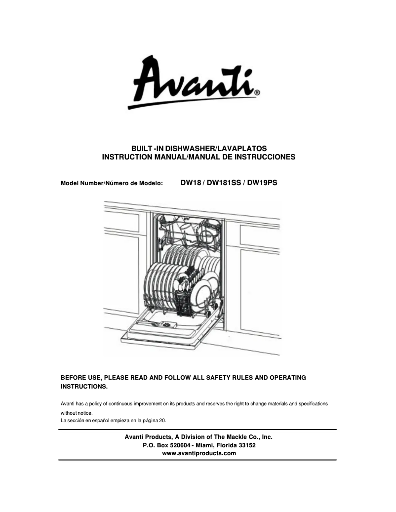 Page 1 de la notice Manuel utilisateur Avanti DW18