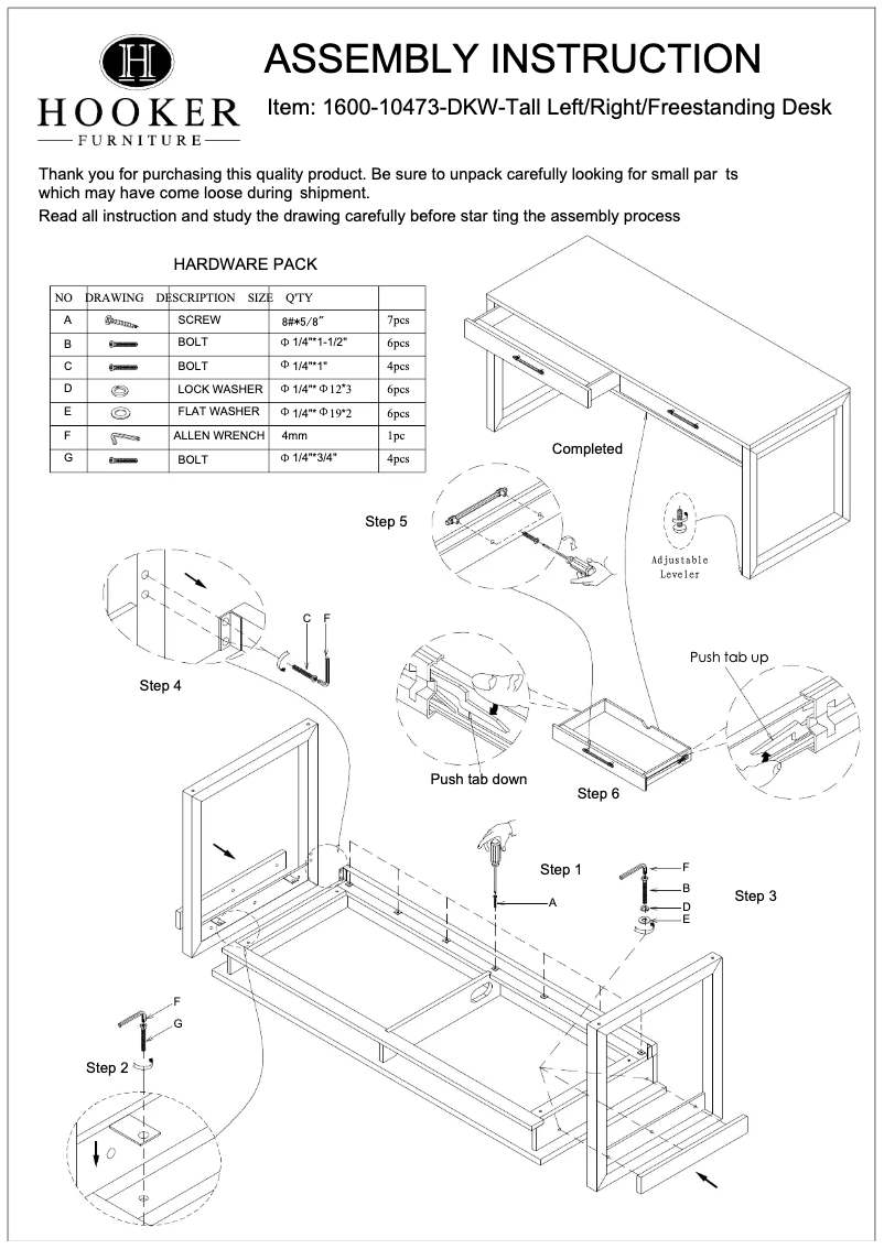 Page 1 de la notice Manuel utilisateur Hooker 1600-10473-DKW