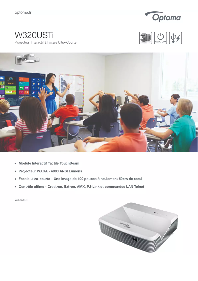 Page 1 de la notice Fiche technique Optoma W320USTi