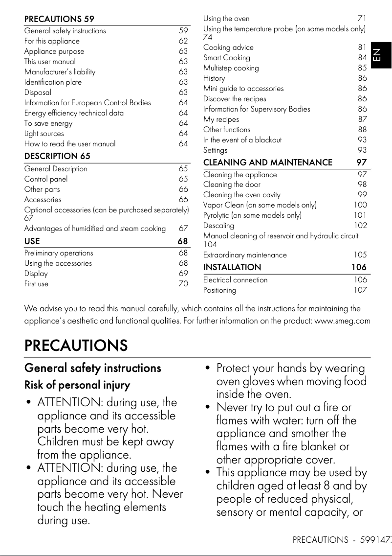 Page 1 de la notice Manuel utilisateur Smeg SOP6104S2PB3