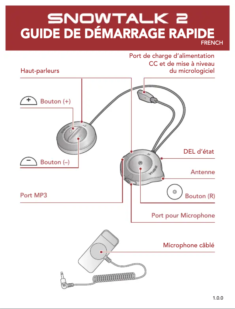 Page 1 de la notice Guide de démarrage rapide Sena Snowtalk 2