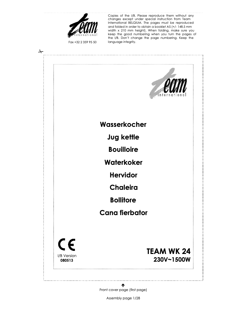 Page 1 de la notice Manuel utilisateur Team WK 24