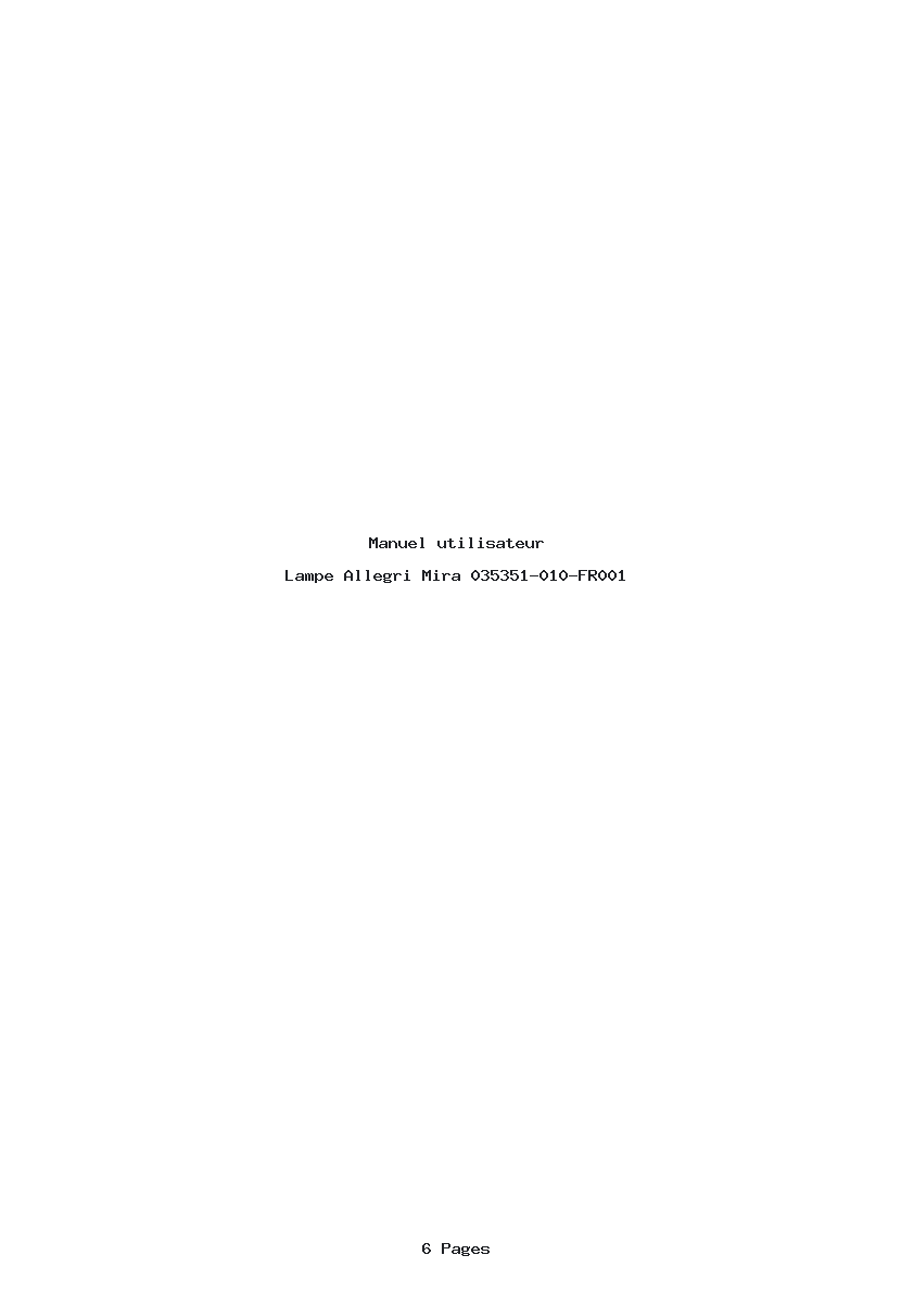 Page 1 de la notice Manuel utilisateur Allegri Mira 035351-010-FR001