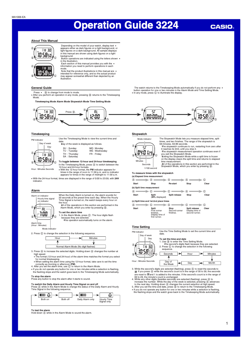 Page 1 de la notice Manuel utilisateur Casio Collection F-108WH-8A2EF
