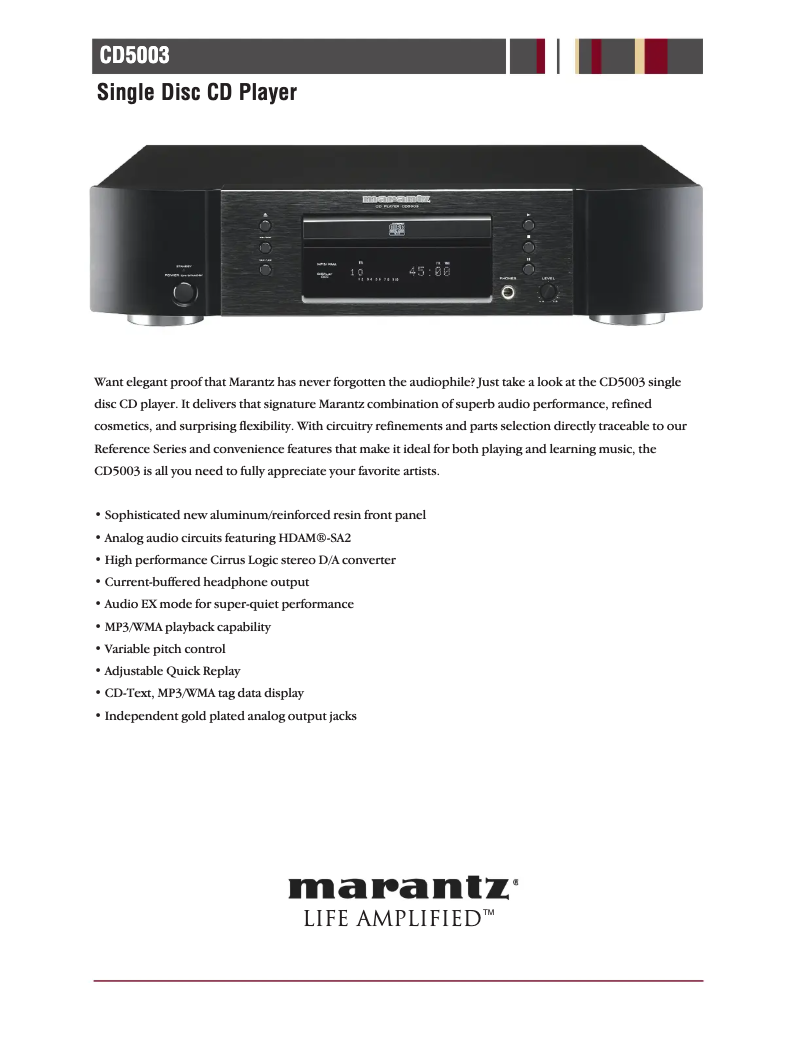 Page 1 de la notice Fiche technique Marantz CD5003