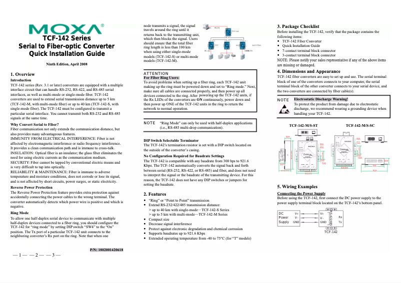 Page 1 of the manual User Manual Moxa TCF-142-S-SC