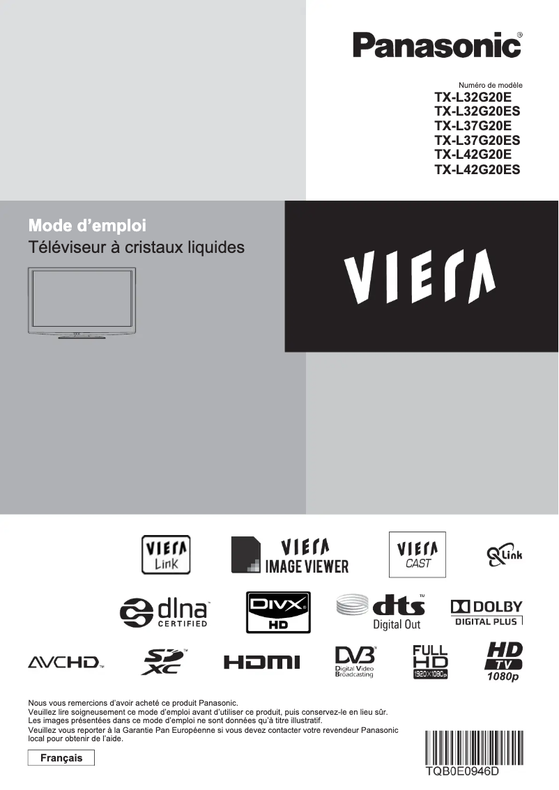 Page 1 of the manual User Manual Panasonic Viera TX-L42G20E