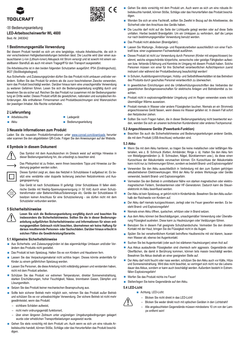 Page 1 de la notice Manuel utilisateur Toolcraft TO-7330974